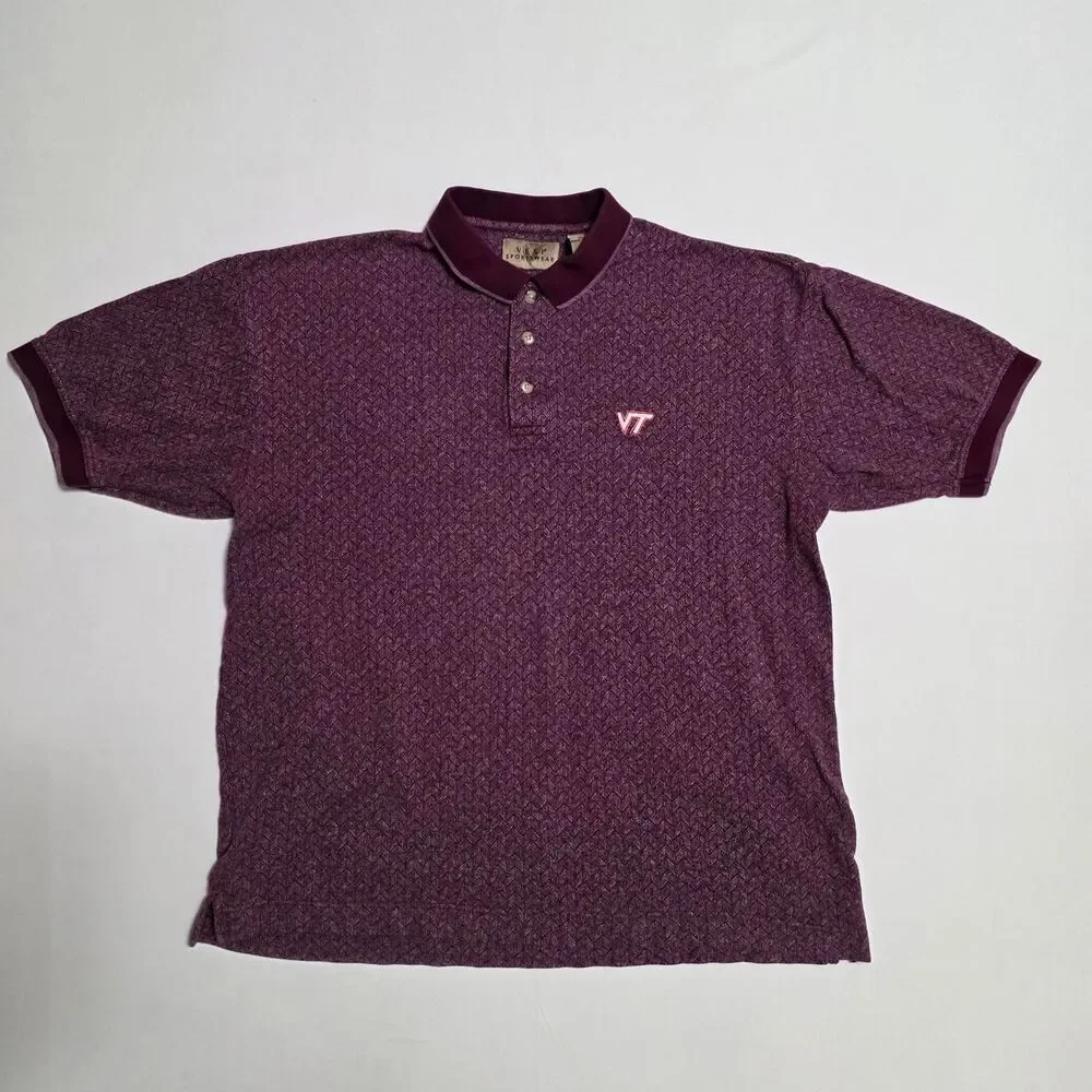 Vintage Vesi Sportswear Virginia Tech Hokies Chevron Knit Polo Shirt men's XL
